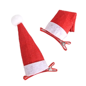 Set di due fermagli per capelli a forma di cappello di Babbo Natale in feltro rosso e bianco