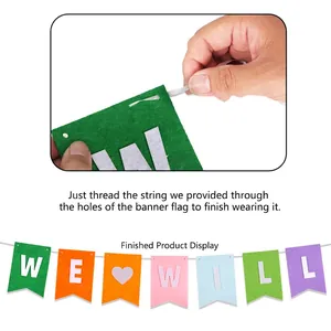 Colorful DIY felt farewell party banner with We Will Miss You letters for decoration