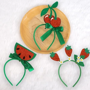 Kids fruit themed party headbands featuring sequined cherry watermelon and strawberry designs