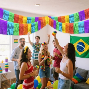 Rainbow fringe curtain backdrop for Mexican carnival party decorations and birthday celebrations