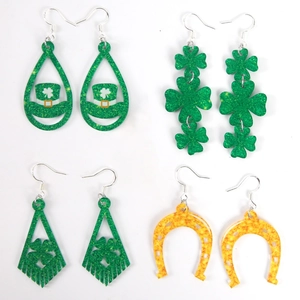 St Patricks Day Earrings Green Shamrock Clover Leprechaun Hat Horseshoe Glitter Drop Earrings Festive Party Costume Accessories Women