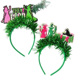 Wicked witch themed headband set with green tinsel and glittery party crown motifs
