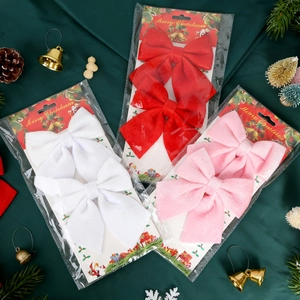 Set of 2 Christmas velvet bows in red white and pink for holiday tree and home decoration