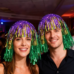 Mardi Gras Metallic Tinsel Wig Hat Purple Gold Green Fringe Bob Wig For Carnival Party Cosplay Dress Up Photo Props