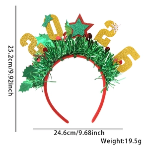 Dimensions détaillées du serre-tête de Noël 2026 avec paillettes vertes et étoiles