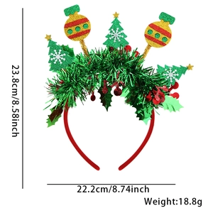 Cerchietto natalizio con albero verde scintillante e motivi a fiocchi di neve bianchi