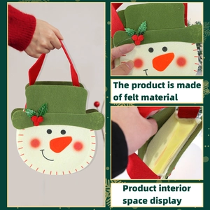 Detail view of snowman felt Christmas candy bag showing stitching and spacious interior