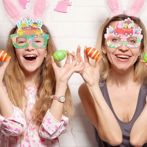 Easter party accessories set with bunny ears headband and festive paper glasses for family fun