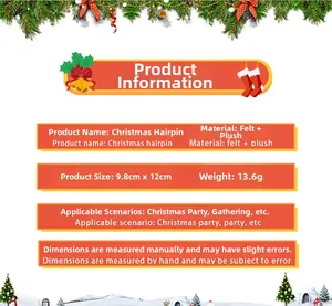 Détails de la pince à cheveux bois de renne de Noël avec feutre et nœud à paillettes