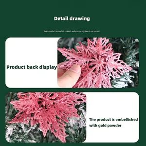 Pink glitter artificial hollow poinsettia flower for Christmas tree and wreath decoration