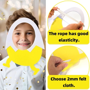 Detail view of yellow chick felt mask showing elastic strap and soft material thickness