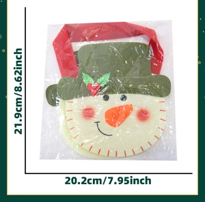 Detailed size chart of the snowman felt Christmas gift bag with height and width dimensions
