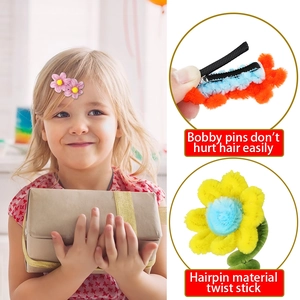 Handmade plush flower hair clips with colorful twist stick designs for girls and parties
