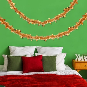 Guirlande de Noël dorée avec paillettes étoiles pour décoration murale festive de fête