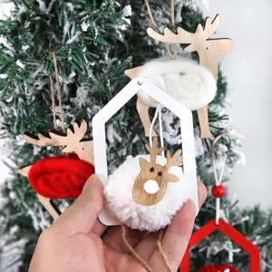 Décoration de Noël en bois faite main en forme de renne avec pompon rouge pour sapin