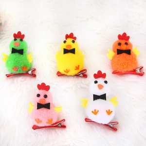 Five pack of plush cartoon chick hair clips in assorted colors for Easter party decor
