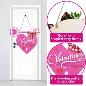 Romantic Valentine's Day wooden heart sign with bow and key decor for door hanging