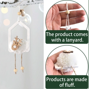 Décoration de Noël en bois renne avec pompon blanc en peluche et cordon de suspension