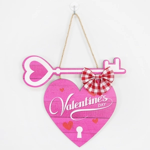 Valentine's Day wooden heart door sign with bow and rope for romantic home decor