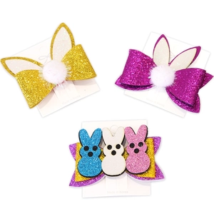 Glittery Easter hair clip set featuring bunny ears and bowknots for kids party
