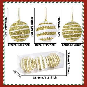 Detailed size specifications for 3-pack Christmas ornament balls with sequins and foam