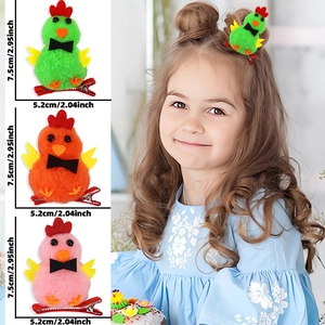 Cute cartoon plush chick hair clips in green orange and pink for Easter party decor