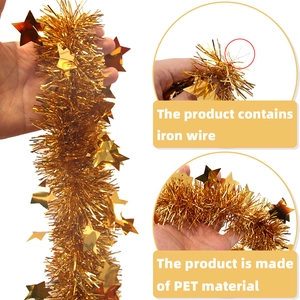 Guirlande d'étoiles dorées de 2m en PET avec fil de fer pour décor de fête de Noël