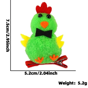 Green plush chick hair clip for Easter party with dimensions 7.5cm high and 5.2cm wide