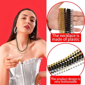 Golden, black and silver plastic beaded necklaces for carnival party and festive decorations
