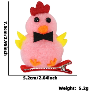 Pink plush chicken hair clip for Easter party with dimensions and weight specs