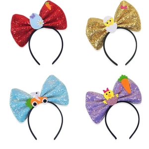 Set of four colorful Easter headbands with sequin bows, bunnies, and chicks for kids