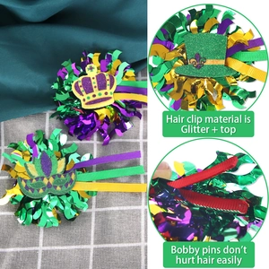Mardi Gras Haarspangen Set mit Pailletten in Lila Gold Grün für Karnevalspartys