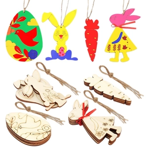 Kit ornements de Pâques en bois DIY avec lapins carottes et œufs pour décoration