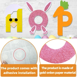 Glittery Easter HOP wall decals featuring a yellow chick, pink bunny, and orange carrot letters