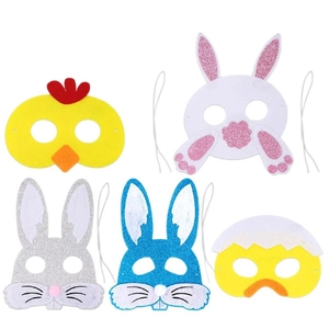Oster-Filzmasken Set mit Hasen und Küken Motiven für Kinderpartys und Verkleidungen