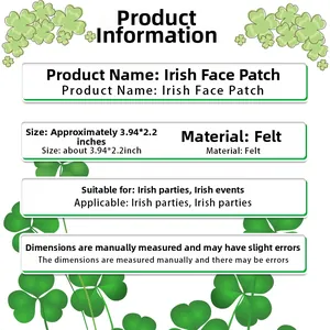Detailed product dimensions and felt material info for Irish shamrock face patches