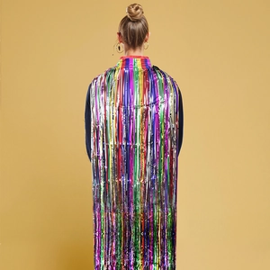 Shiny Metallic Tinsel Fringe Cape For Adults Kids Festival Carnival Party Costume DIY Cuttable PET Glossy Mantle Props