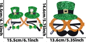 Détail de lunettes de fête Saint-Patrick avec chapeaux verts pailletés et barbe orange