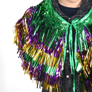 Three-layer green purple gold metallic fringe cape for carnival party festival decor