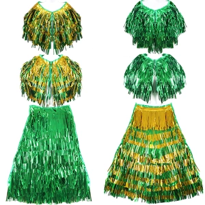 St. Patrick's Day Tinsel Fringe Cape Metallic Green Gold Foil Cloak Performance Costume For Holiday Carnival Parade Party Adult