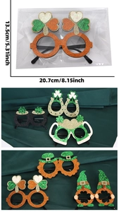 Dimensions détaillées des lunettes à paillettes pour la Saint-Patrick avec trèfles