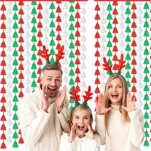 2M Christmas tree fringe curtain with reindeer headband for festive party backdrop decorations