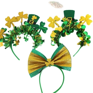 Three-piece St. Patrick's Day headband set with green mini hats and clover sequins