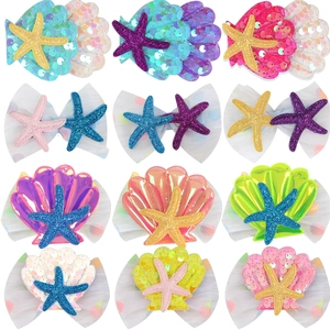 12-piece colorful mermaid ocean theme hair clips with shell and starfish sequin details