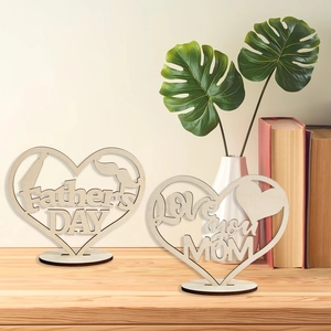 Hollow wooden heart ornaments for Mother's and Father's Day with stand for table decor