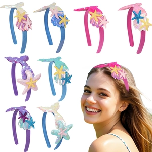 Mermaid tail headband with sequins, shells and starfish for children ocean themed party