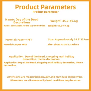Detail showing specifications of Day of the Dead paper banner ornaments in 34.3x137cm size