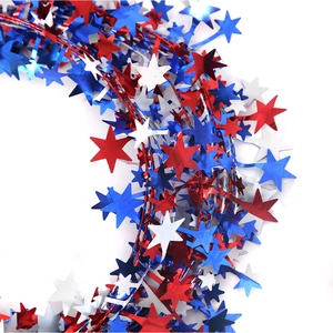 Patriotic Independence Day Star Tinsel Garland Red White Blue Foil Star Streamer Wire Decor For USA Holiday Party Decoration