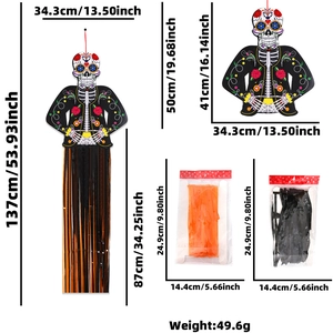 Detailed dimensions of Day of the Dead sugar skull hanging decor with long orange tassels