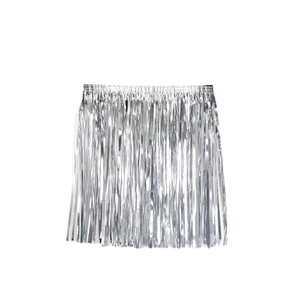 Shiny silver tinsel fringe skirt with elastic waist for parties and stage performances